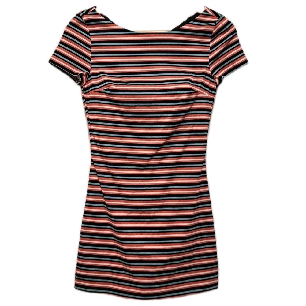 Zara Trafaluc Mini Skort Dress Womens S Navy Striped Cotton Stretch Open Back